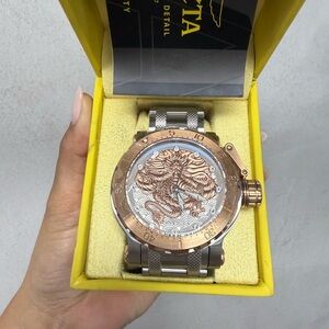 Invicta Men’s Rose Gold & Silver Dragon Engraved Watch